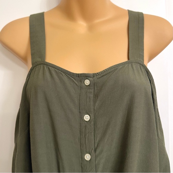 LOFT Outlet Olive Green Women's Button-Down Tie Front Top - Picture 3 of 7